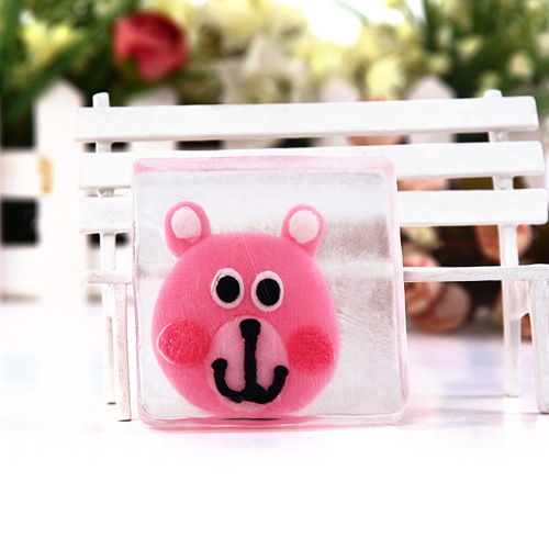 厂家直销f粉色小熊头像创意透明卡通皂 洗化日