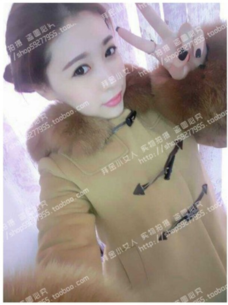 <em>欧洲站</em>2013<em>新款</em>冬装超大毛帽经典牛角扣<em>毛呢</em>