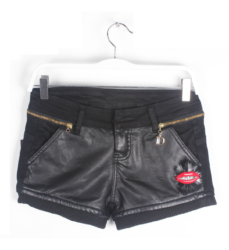 【秋冬<em>加棉加厚短裤</em>新款 气质绣花拼皮靴裤 红