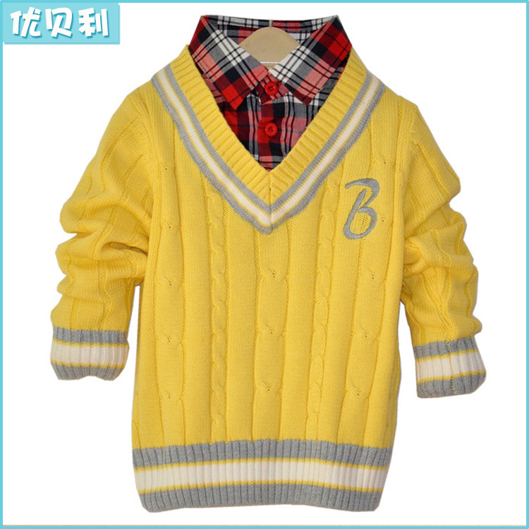 预售 儿童纯棉假两件针织2013新款<em>男童毛衣</em> 潮