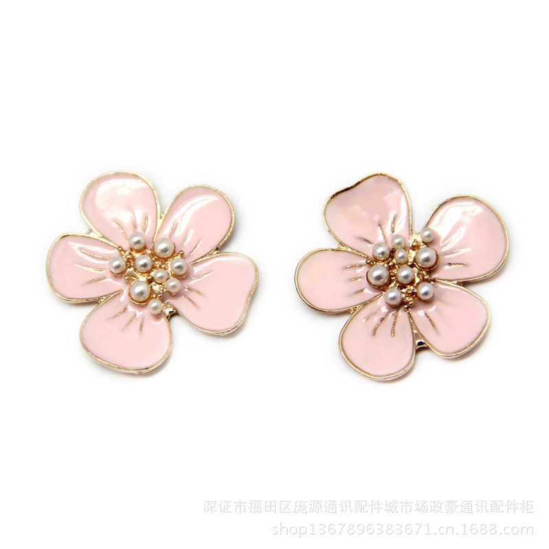 粉色桃花饰品配件供应 合金五瓣花diy手机配件