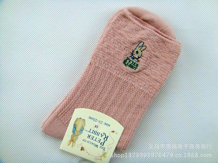 成人袜-双针<em>彼得兔女袜子</em> 秋冬全棉刺绣糖果色