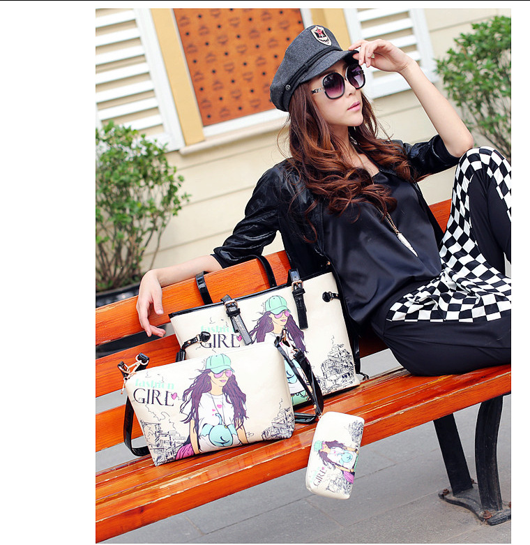 2013夏季新款韩版女包PU印花<em>美女</em>图案子母包