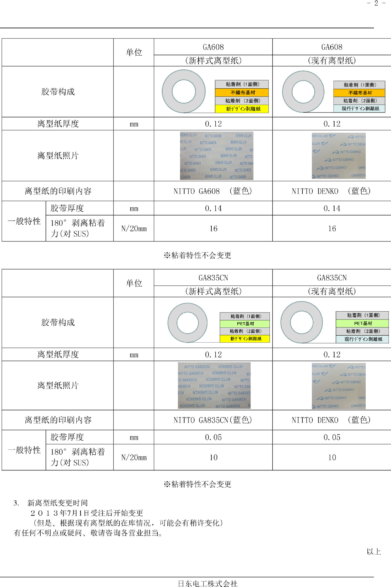 GA606,GA608,GA835CN离型纸变更的通知(13