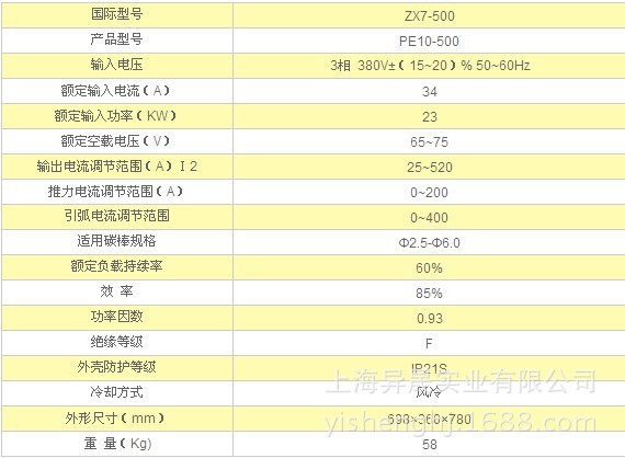 ZX7-500(PNE10-500)焊机参数