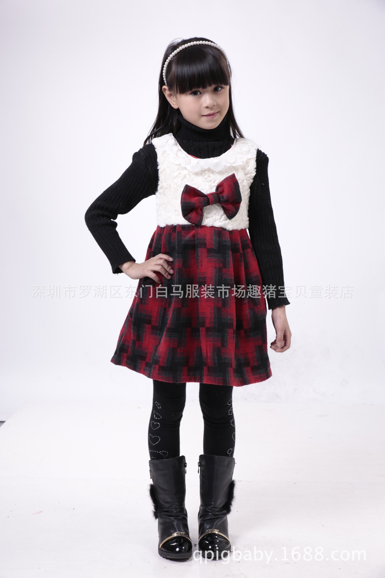 童裙-2013秋冬新品女童马甲裙 毛呢格子连衣裙