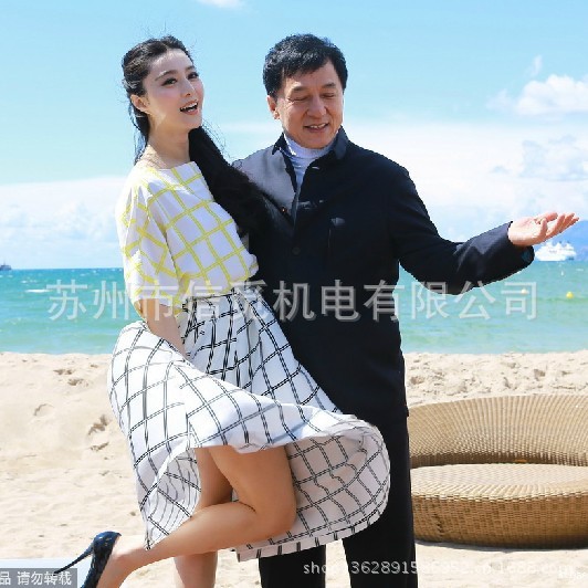 【欧美风<em>女装</em>范冰冰<em>戛纳</em>海边同款格子雪纺衫上