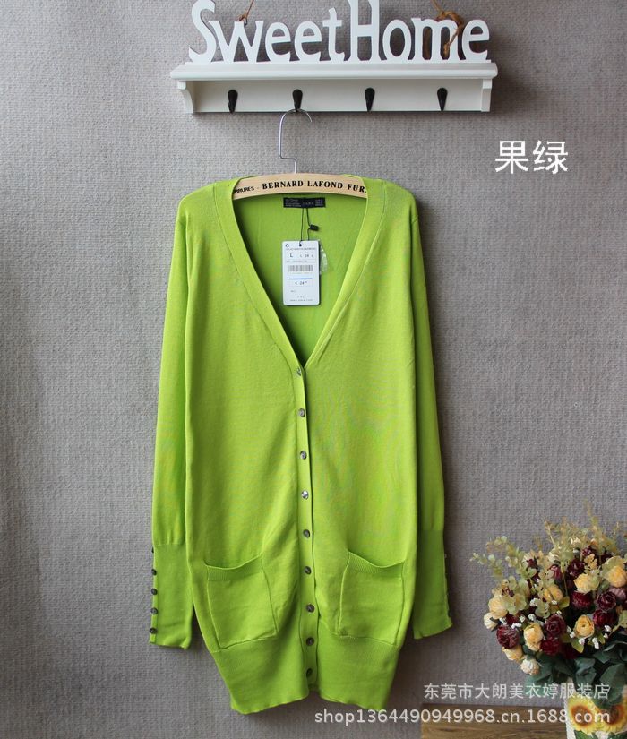 【外贸原单中长款<em>贝壳扣针织</em>衫女装<em>开衫</em>外套 