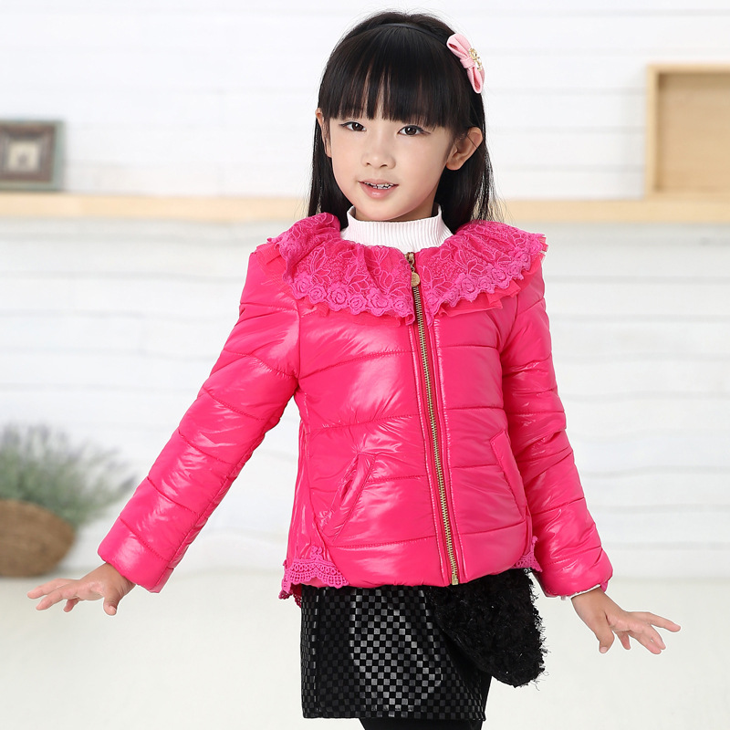 女童<em>冬季</em>棉衣<em>外套</em>圆领蕾丝韩版 儿童<em>上衣</em> 品牌