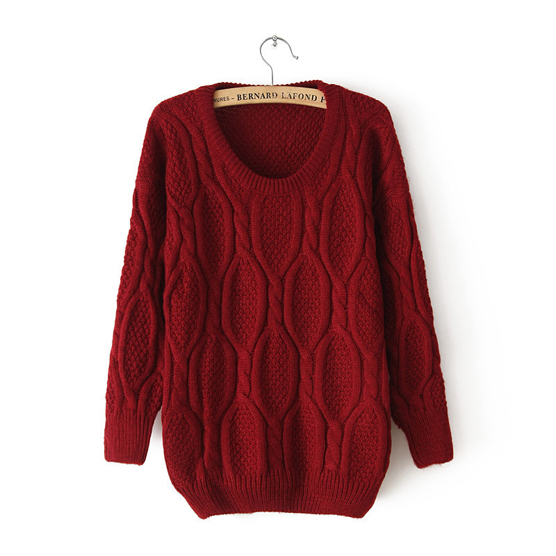 批发采购女式<em>毛衣</em>-2013韩版<em>麻花菱形</em>格圆领套