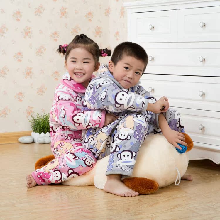 新款促销秋冬季男女童加厚<em>法兰绒睡衣儿童</em>加厚