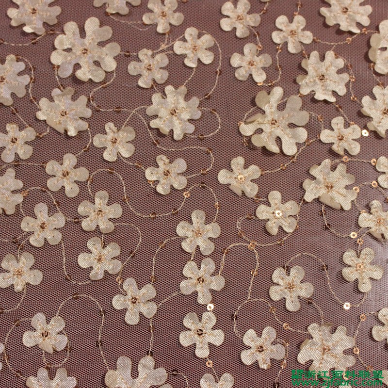 珠片亮片激光绣花布 绣品 电脑绣花布 意大利进