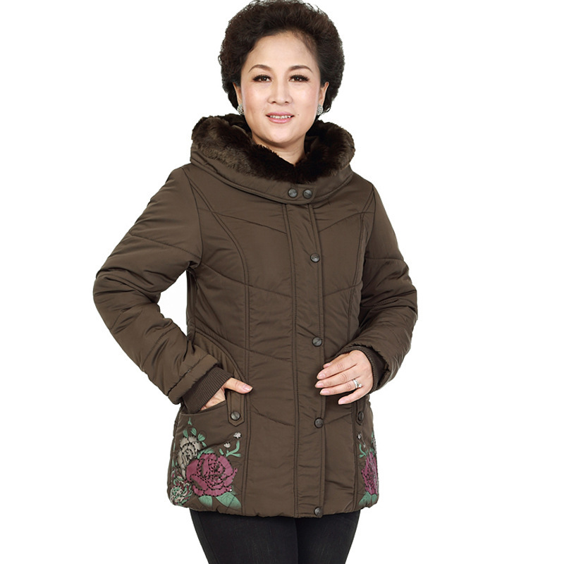 中老年女装冬装毛领加厚棉服<em>外套女式加肥</em>加大