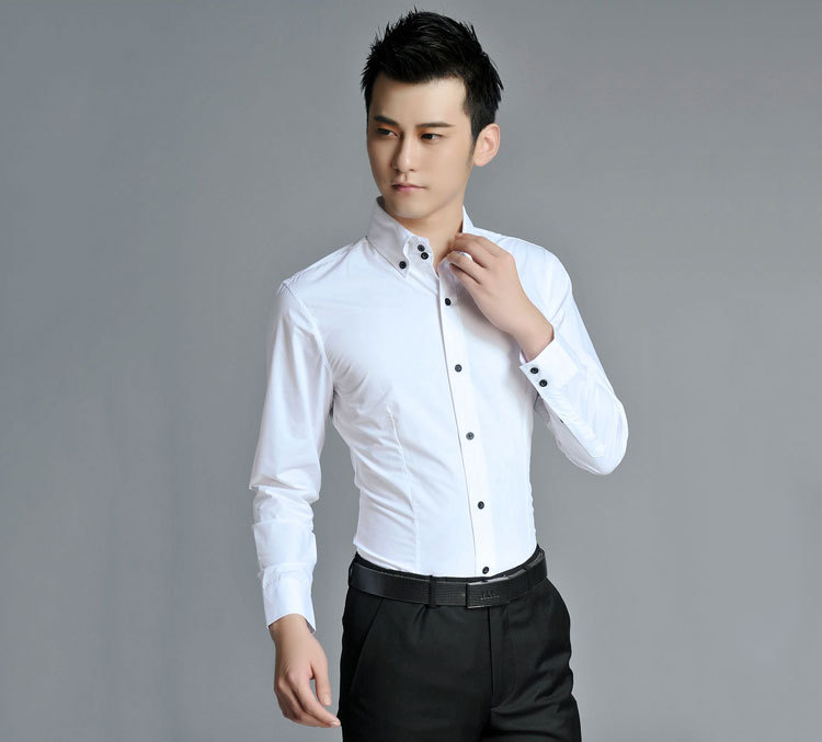 批发采购男式衬衫-修身男装长袖衬衫男士商务