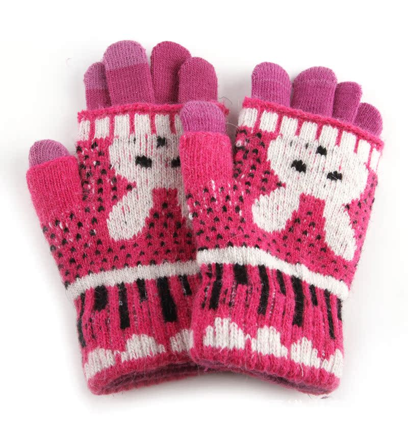 【兔毛兔子双件套手机触摸屏手套批发 触点屏