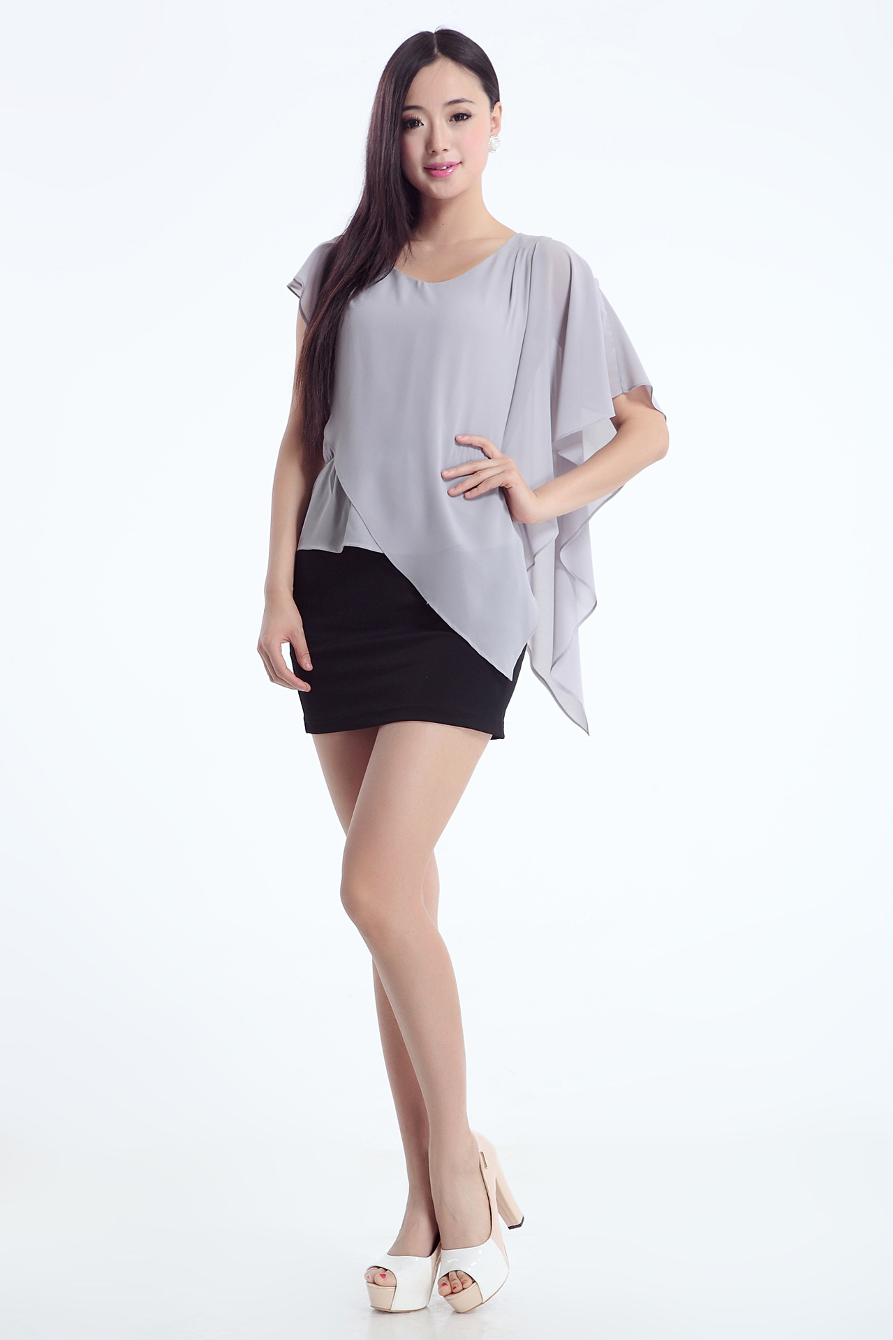 2013<em>夏季</em>新款唯美连衣裙 拼色雪纺裙 拼接<em>蝙蝠</em>