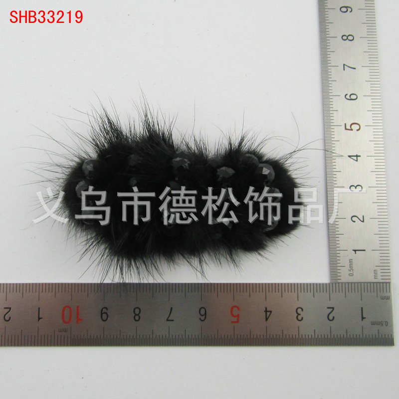 SHB33219,缎带兔毛水晶鞋花,鞋扣,鞋子装饰,鞋辅料