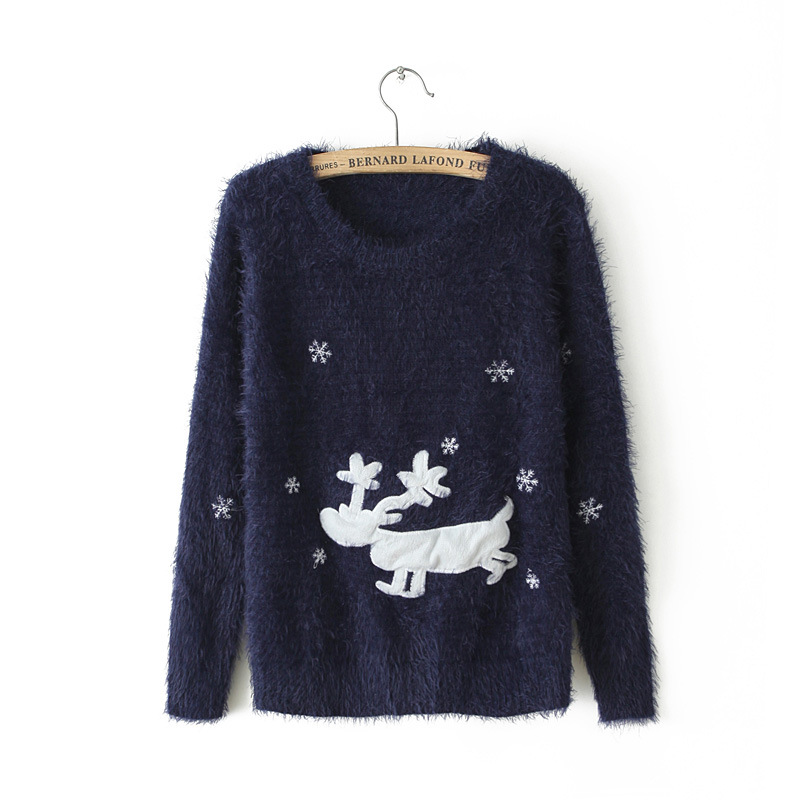 双12 <em>小鹿雪花图案</em>马海毛 休闲百搭套头长袖毛