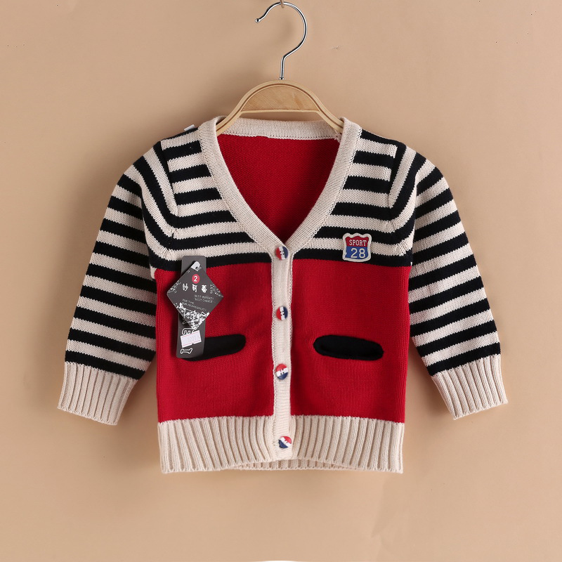 【童装批发 小版男童全棉韩版条纹针织开衫 新