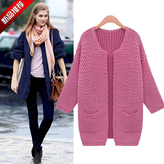 2013冬装新款欧美<em>女装长袖开衫</em>纯色<em>毛衣</em>女外