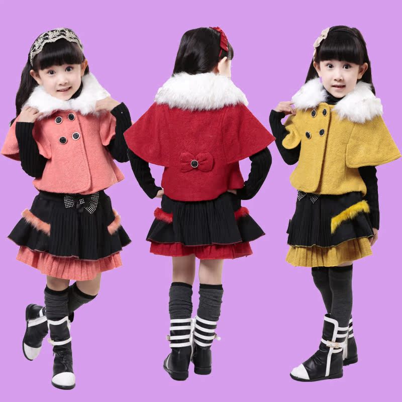 8085韩版中大女童秋冬款三件套连衣裙套装童