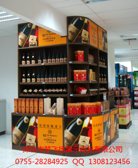 【沃尔玛商场红酒包柱展示柜 红酒样品展示柜