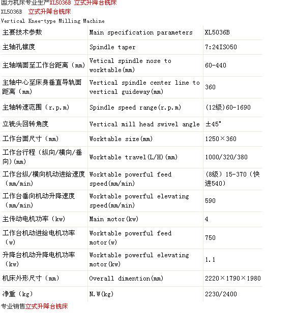 【企业集采】 厂家直销XL5036B立式升降台铣床  【专业生产】