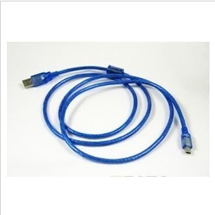 透明藍USB2.0線 轉迷你5P 帶磁環.全銅線