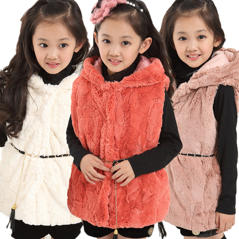 韩版冬新款童装女童皮草夹棉 儿童背心加绒加