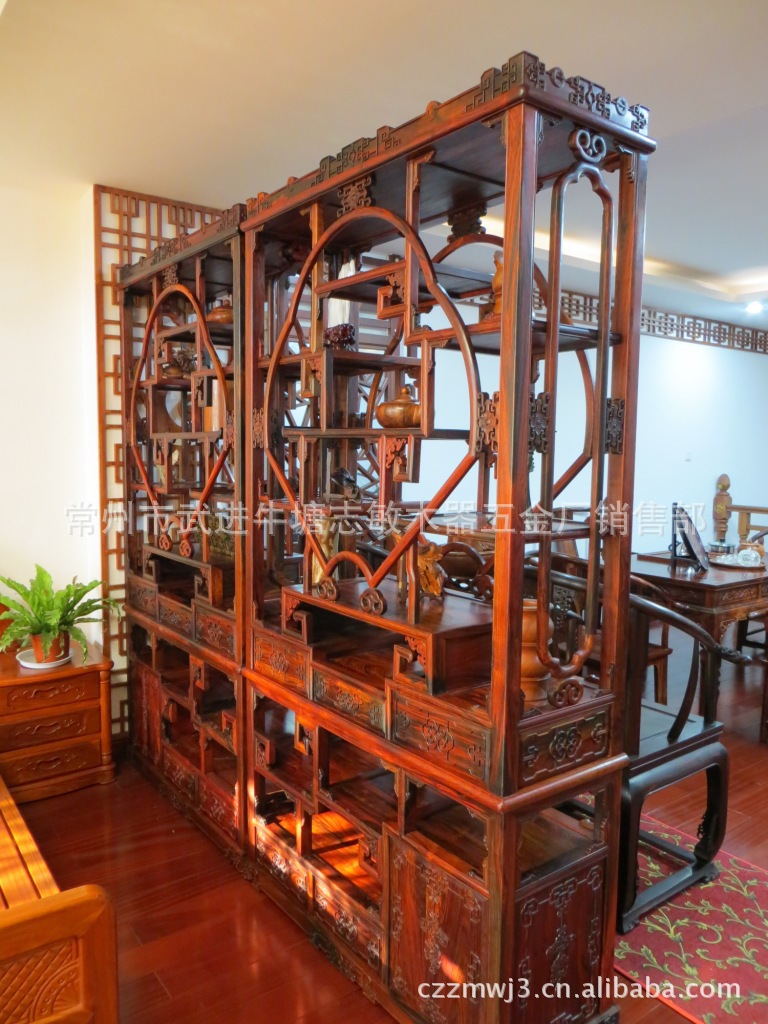 【【禧韵珑】高档红木家具 大红酸枝博古架 缅