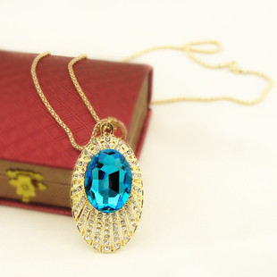 批发采购衣饰-欧美风格长款宝石蓝毛衣链 合金