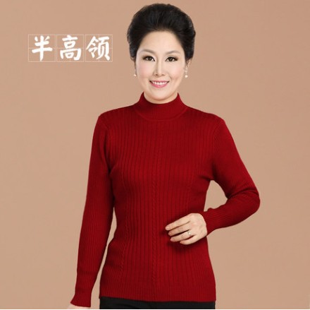 妈妈装中老年女秋冬装毛衣半高领套头羊毛衫加肥加厚中长款打底衫 图片_高清大图 - 阿里巴巴