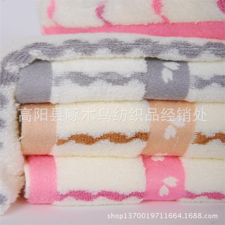 纯棉无捻水纹条梅花毛巾