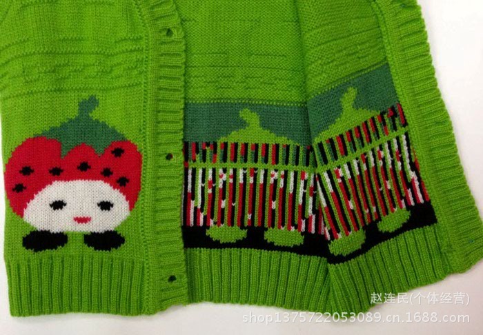 <em>儿童毛线背心</em>水果草莓图案宝宝马甲 V领<em>开衫</em>毛