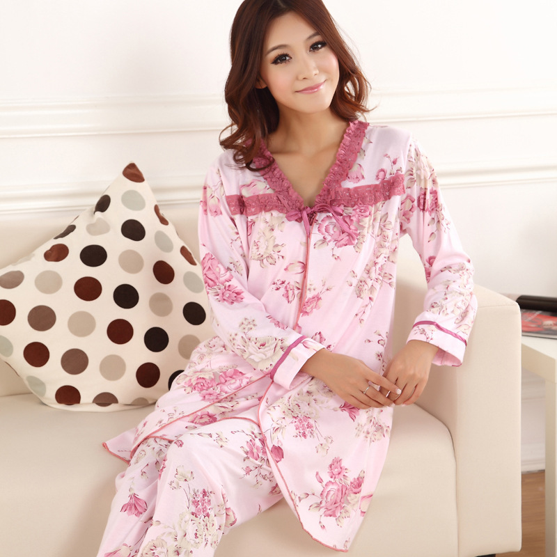 批发 秋冬女士<em>睡衣</em> 中<em>厚</em>长袖四季通用优雅<em>女款</em>