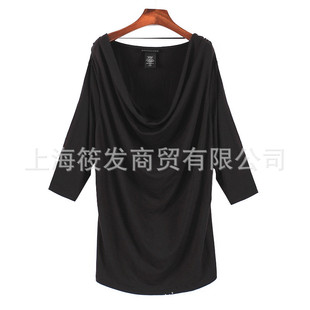 外贸秋款 大码时装款棉T恤 宽松显瘦 大码堆领MM显瘦时装九分袖