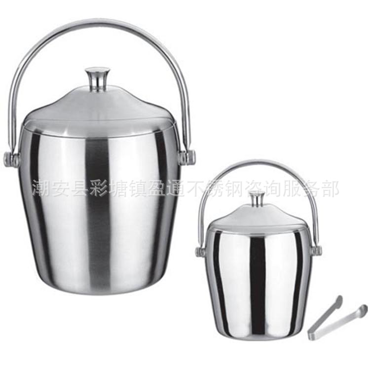 (鼓形)手提式不锈钢双层冰粒桶(沙光)
