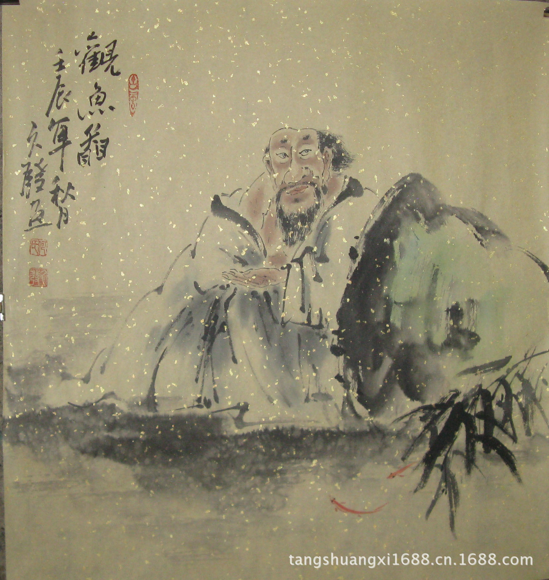 六尺八开国画写意人物画文人雅士品茗图字画文人画酒店装饰画7190