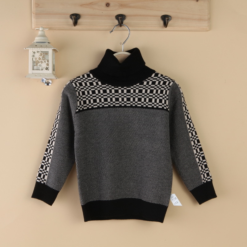 <em>童装毛衣</em> 13<em>新款</em>韩版 格子提花高领两翻领男童