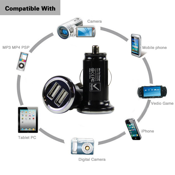 【2.1安双usb苹果手机平板电脑车载充电器 工