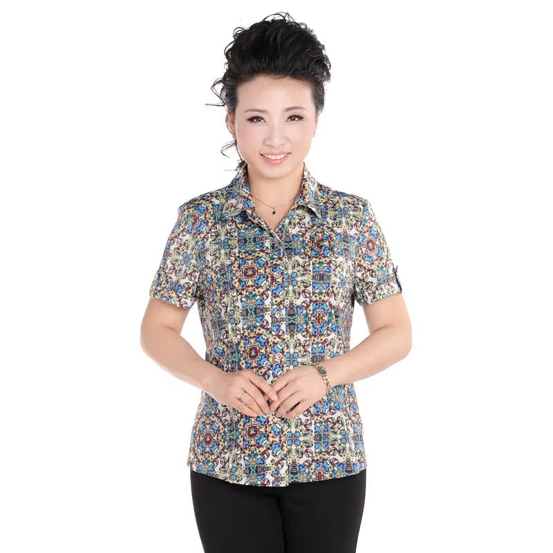 19K03花 中老年女装短袖衬衫主图1