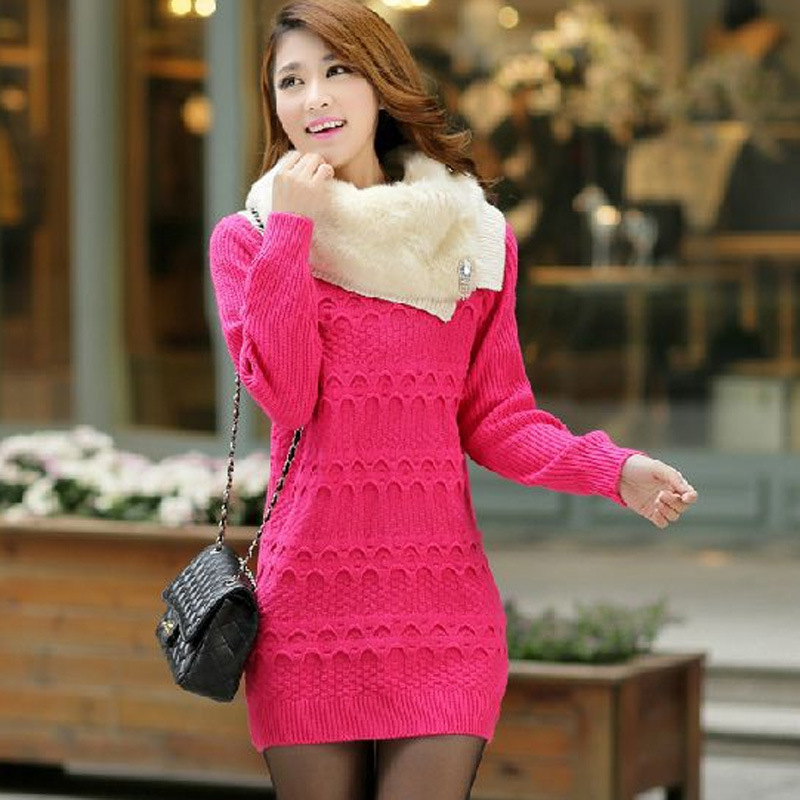 2013秋冬 亮钻 大毛领中<em>长款</em>打底<em>套头毛衣</em>打底