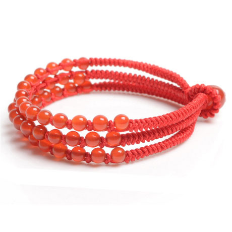 【本命年 手工编织红绳 进口红玛瑙水晶编织手