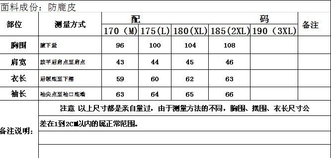 棉衣尺寸