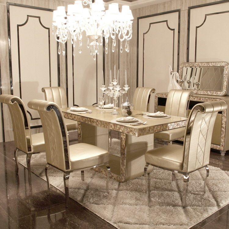 【高端经典家具 简欧餐厅组合高级餐桌餐椅后