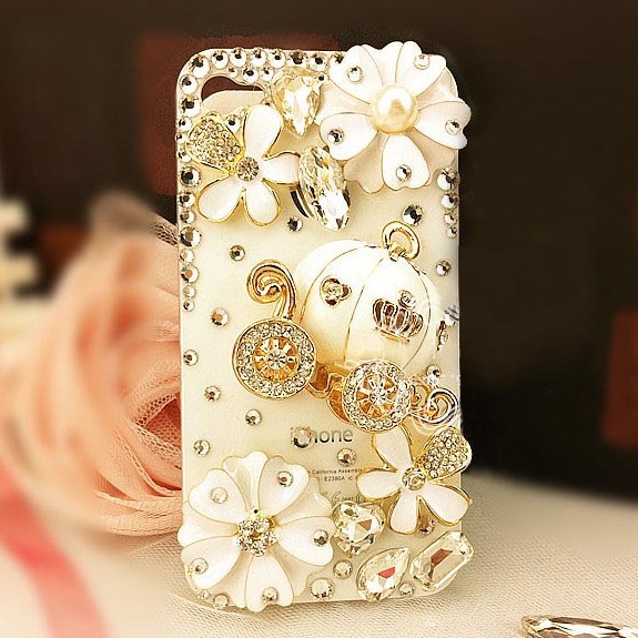 苹果4 iphoneS 南瓜车镶钻手机壳 雏菊手机壳d