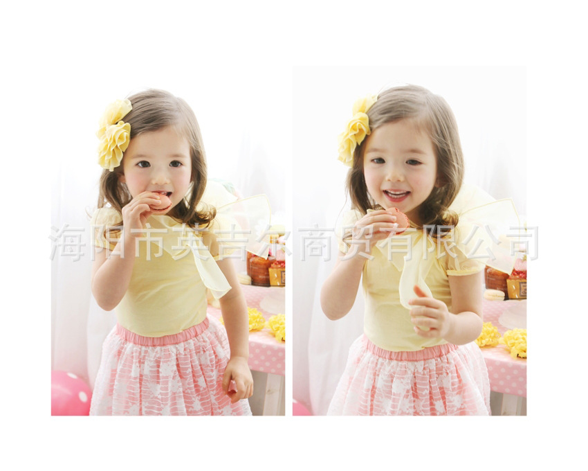 【新品现货】2013韩版<em>女童夏</em>款<em>上衣</em>蝴蝶结泡