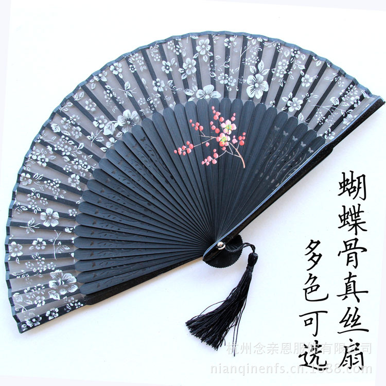 【真丝樱花<em>女扇</em> 冲花扇骨工艺手绘梅花扇子 批