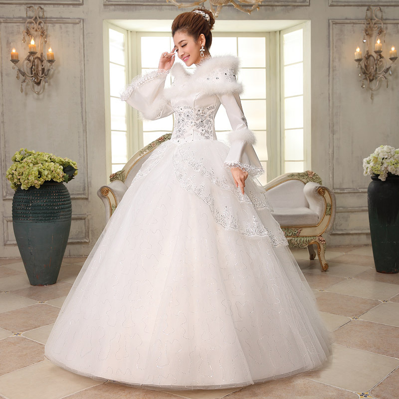 婚纱礼服厂家<em>批发</em> 冬季婚纱长袖蓬蓬裙 高档白