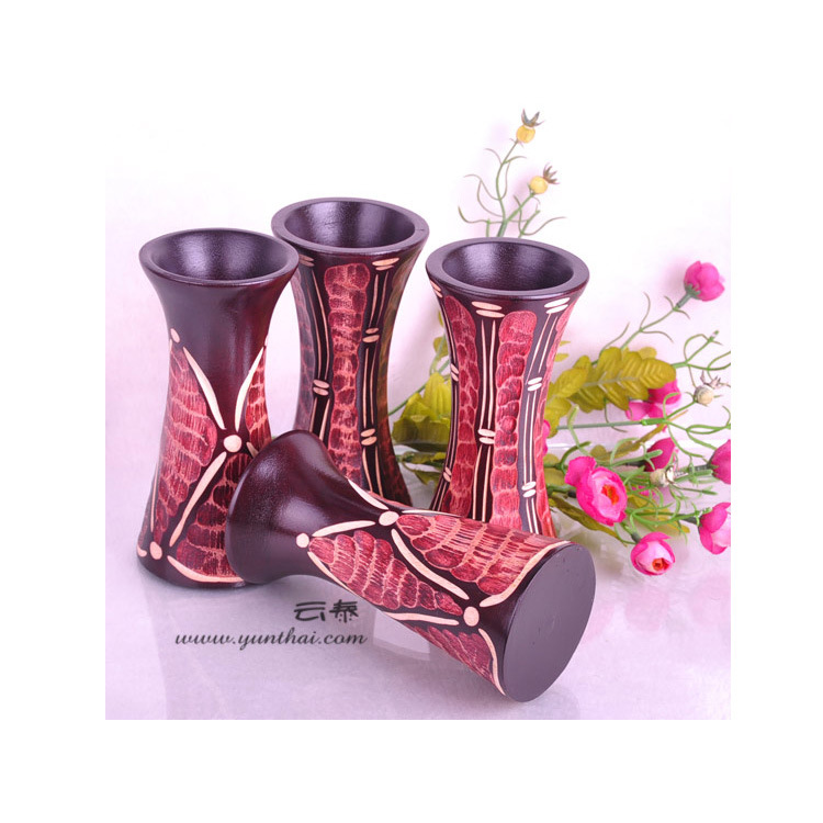 工艺品批发 芒果木雕花小喇叭花瓶批发 3283-